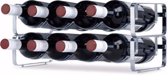 LIVIVO Set of 2 Elegant Stackable Wine Shelf Racks in Matt Silver Metal