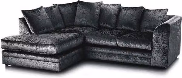 LUXURY LIFE Dylan Left Hand Facing Corner Sofa in Black Crushed Velvet Fabric
