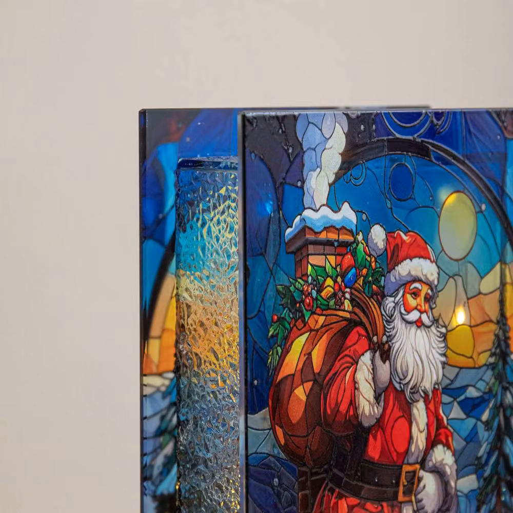 Samuel Alexander Multicolour Light Up Santa on Chimney Stained Glass Tabletop Christmas Decoration, H 21 cm x W 13 cm – 3