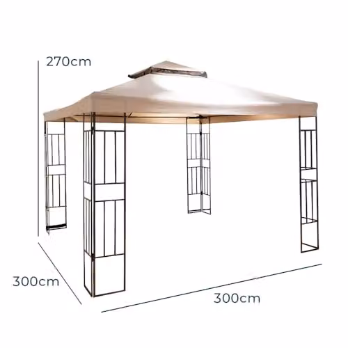 Jack Stonehouse Outdoor Steel and Polyester Gazebo with 2 Tier Roof, Mediterranean Beige – 3