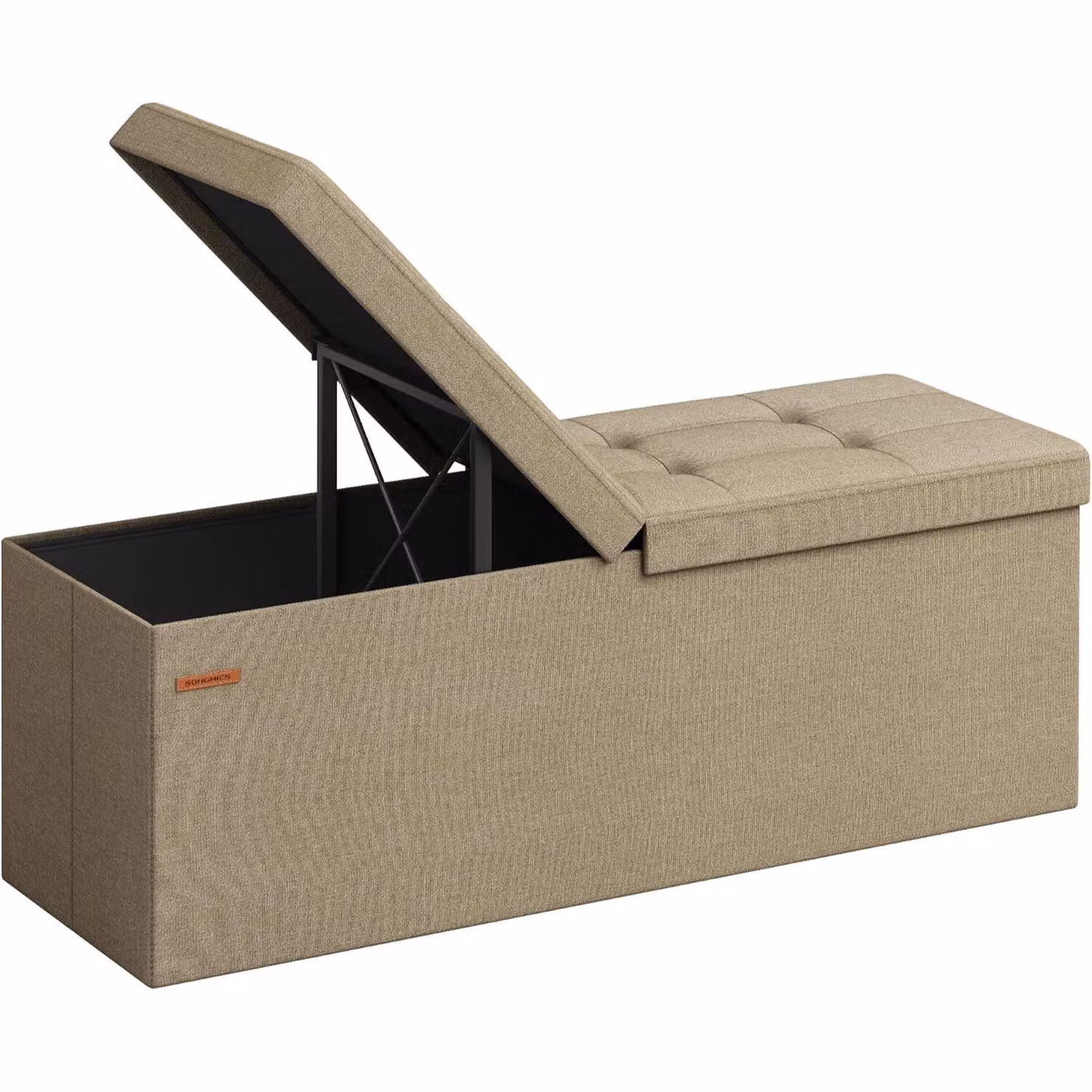 SONGMICS Large Foldable Storage Bench Ottoman with Flipping Lid in Brown – 3