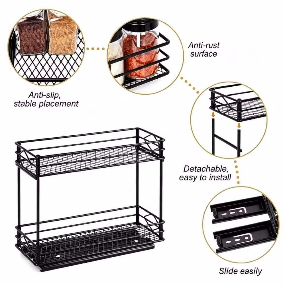 NESTLUNE 2 Tier Metal Slide Out Spice Rack Organizer in Black, W: 100 cm, D: 15 cm – 3