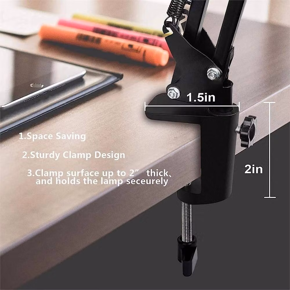 Ventryn LED Dimmable and Adjustable Swing Arm Clamp Desk Lamp in Black – 3