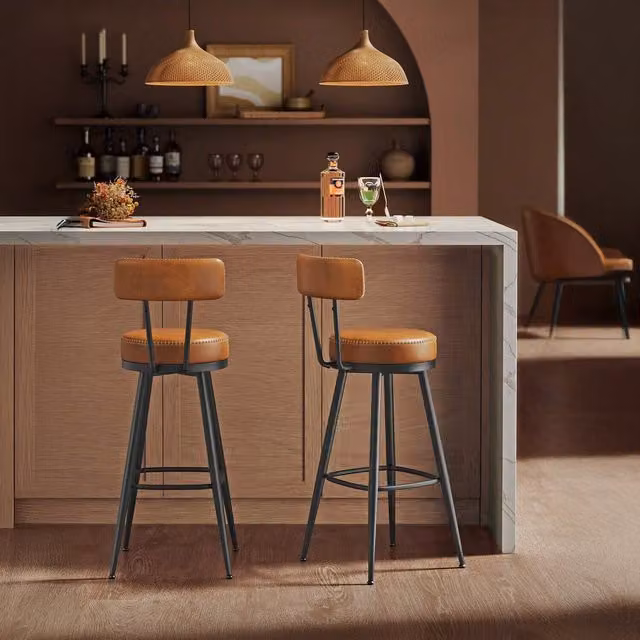VASAGLE Set of 2 Industrial Swivel Bar Stools in Bronze and Brown