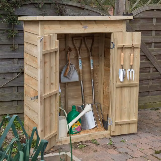Forest Pent Tall Garden Storage Cabinet in Rustic Brown, H 132 cm x W 106.68 cm x D 106.68 cm