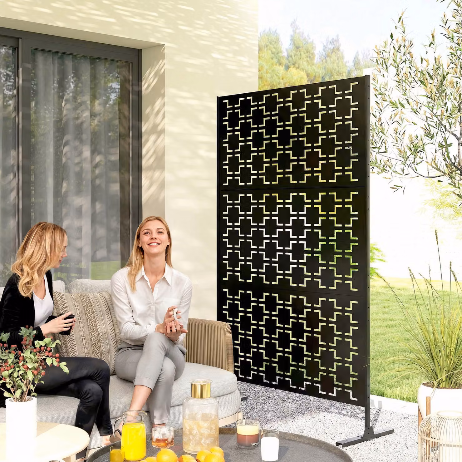 Outsunny Black Powder-Coated Metal Decorative Privacy Screen and Outdoor Trellis Divider, H: 198.0 cm x W: 122.0 cm x D: 45.0 cm – 2