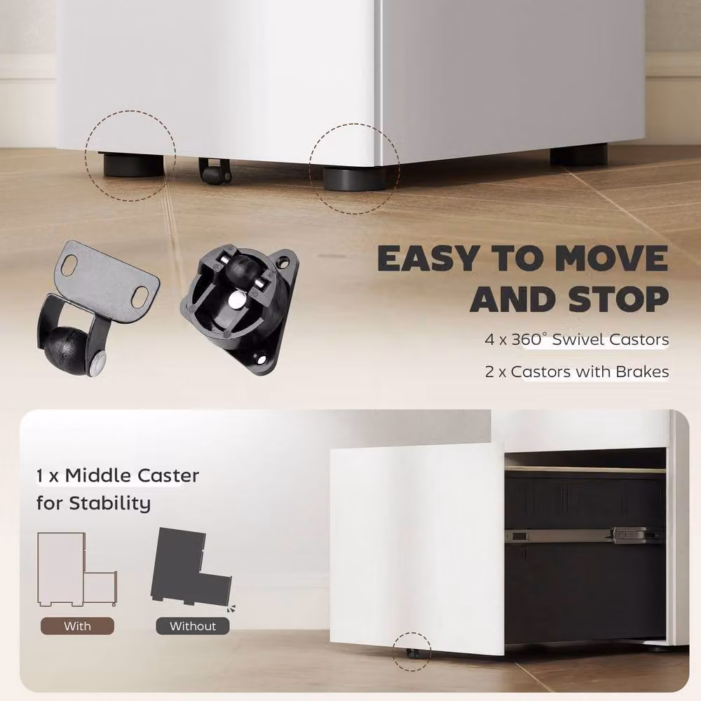 STILVORA 3 Drawer Metal Filing Cabinet with Lock and Castors, White – 4