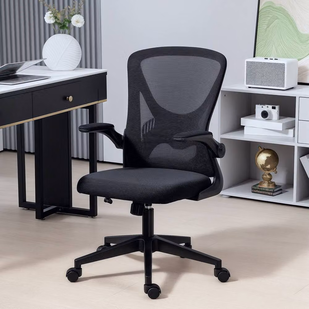 ERGOVEXA Black Mesh Back Task Chair with Headrest and Armrests – 4