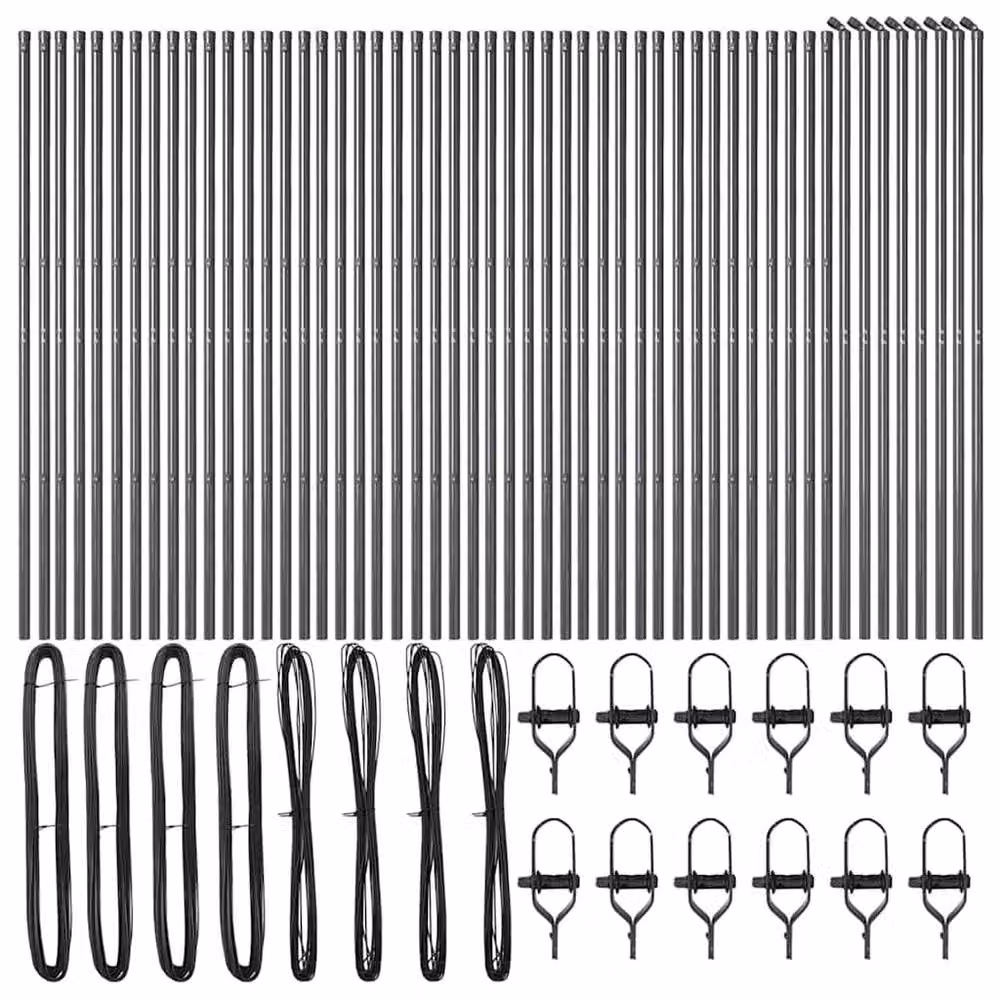 Berkfield Home 52 Piece Grey Galvanised Steel Round Fence Posts, Diameter: 3.2 cm, Height: 200 cm – 3