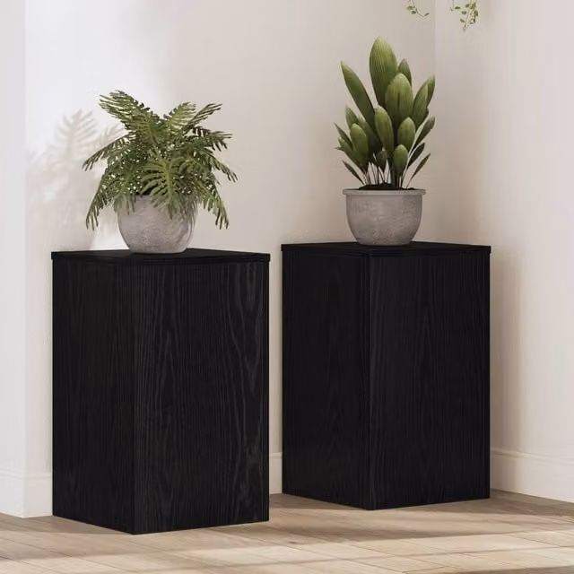 Berkfield Home Set of 2 Modern Black Oak Plant Stands, W/D/H: 30 x 30 x 50 cm – 1