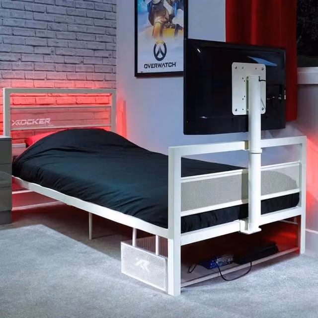 X Rocker Basecamp RGB Gaming TV Bed with App Controlled LED Lighting in White, Size: Single (90 x 200 cm) – 1