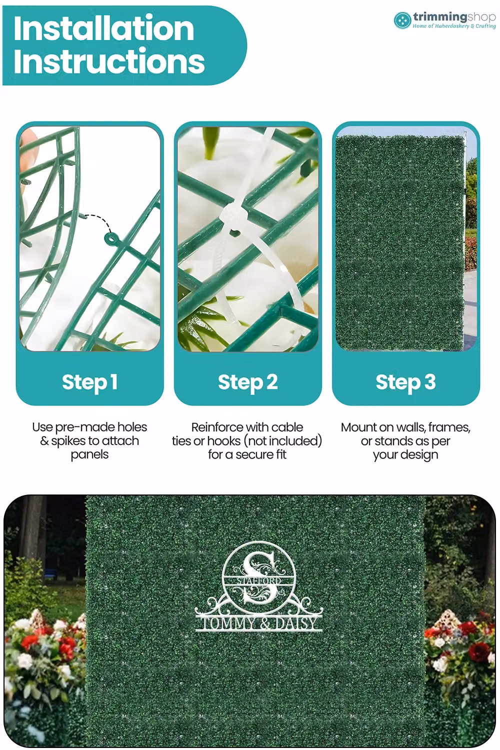 Neel Blue Green Artificial Grass Hedge Panels for Wall Backdrop – 4