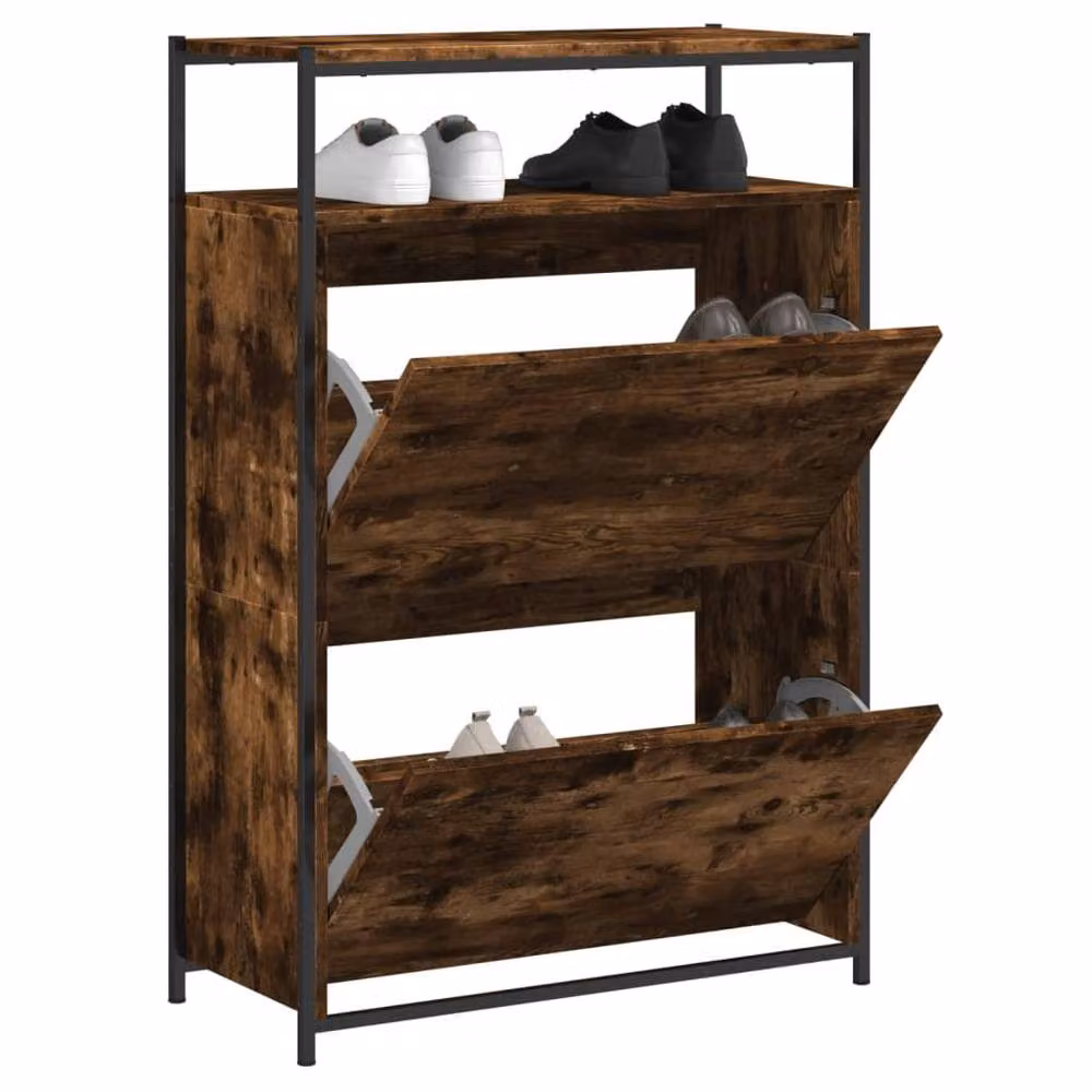 Berkfield Home Smoked Oak Shoe Cabinet in Brown, W/D/H: 75 x 34 x 112 cm – 2