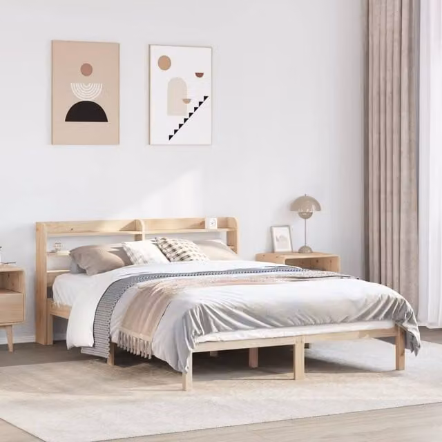 Berkfield Home King Size Solid Wood Pine Bed Frame in Brown, W/D/H: 150 x 200 cm
