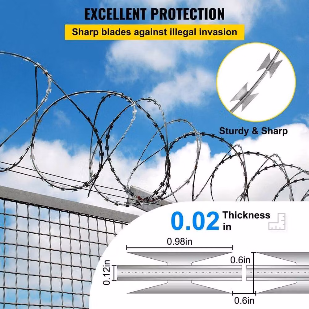 FLAVORA 10m Galvanised Steel Double Spiral Coiled Razor Barbed Wire in Silver, W/D/H: 100 x 60 x 60 cm – 2