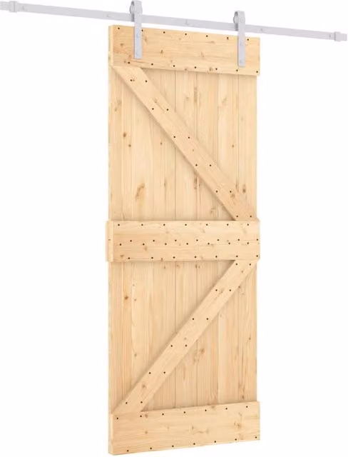 Berkfield Home Modern Sliding Door with Hardware Set in Natural Wood, W: 85 cm, H: 210 cm