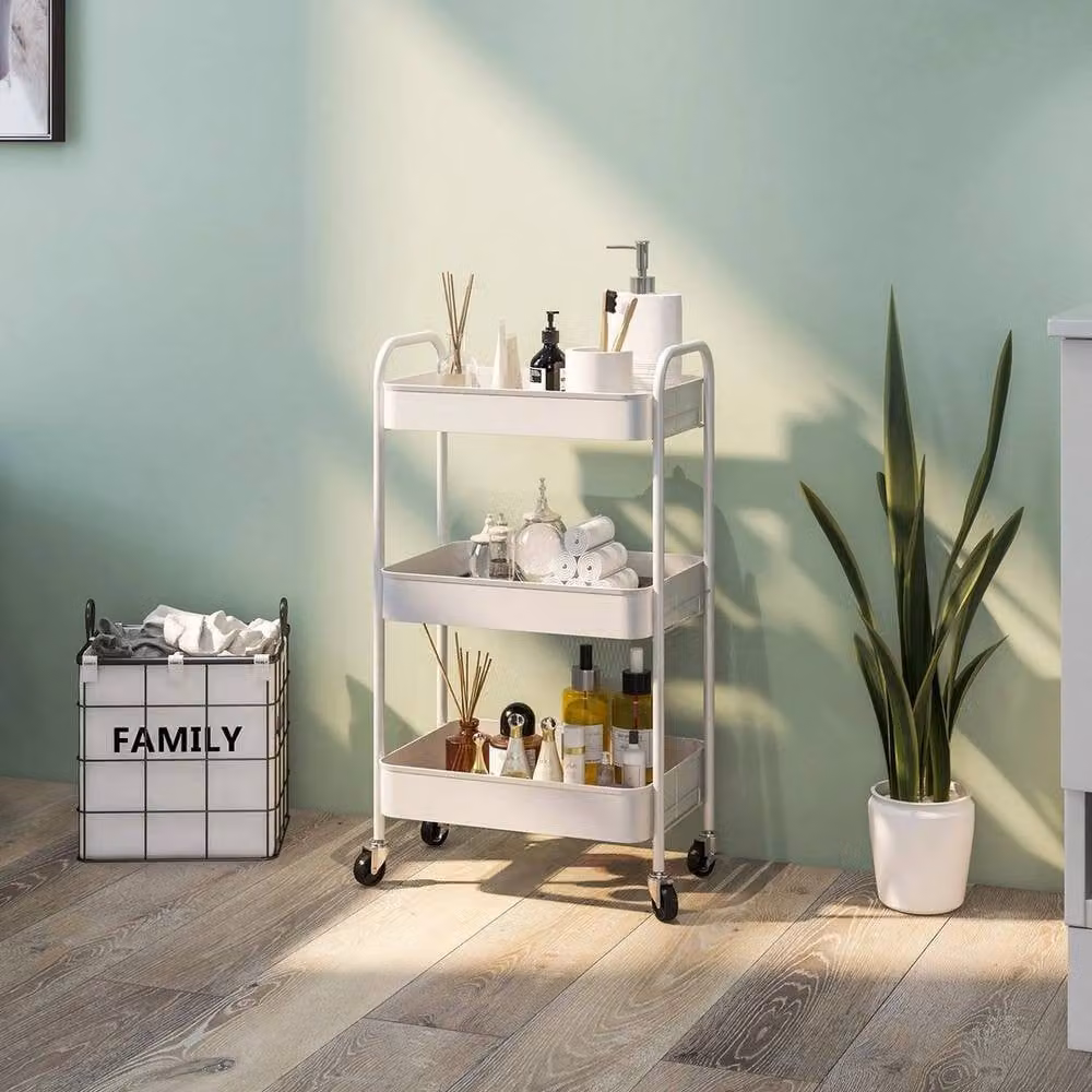 PAWNORA 3 Tier Rolling Utility Cart in White Matt Metal – 4