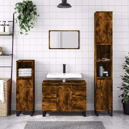 vidaXL Industrial Bathroom Cabinet in Smoked Oak and Metal, Brown, W/D/H: 80.0 x 33.0 x 60.0 cm – 2