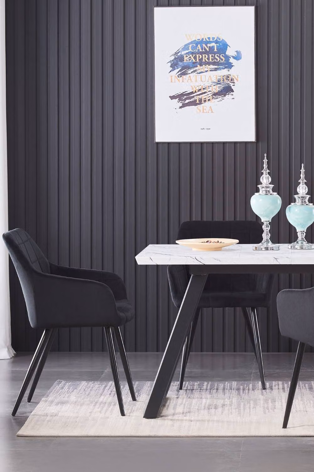 Life Interiors Camden Modern Velvet Dining Chair with Armrests and Black Metal Legs, Black – 8