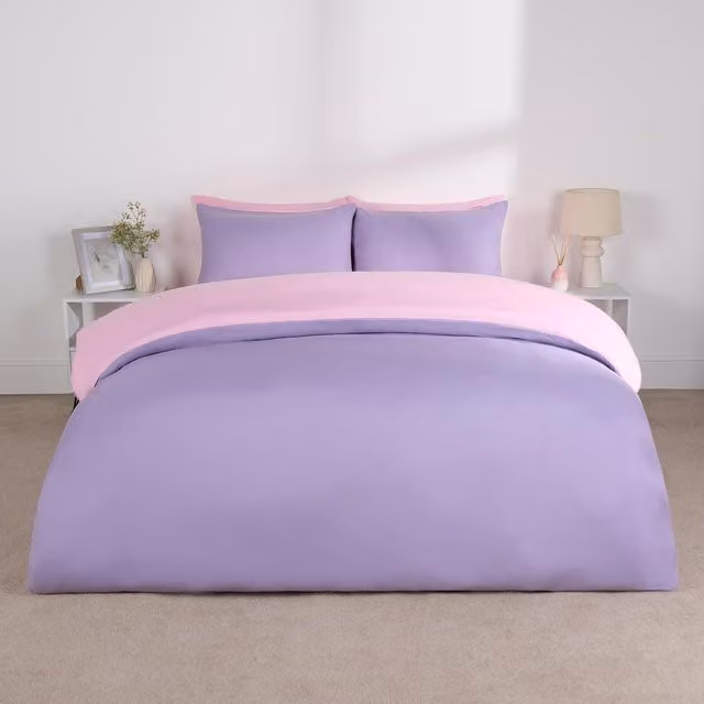Brentfords Reversible Plain Microfibre Duvet Set in Pink and Purple, W: 140 cm, L: 200 cm