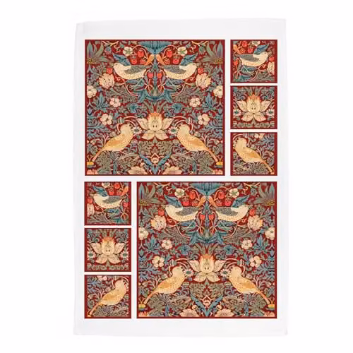 Purely Home Red Strawberry Thief Floral Linen Tea Towel, W: 67 cm, H: 45 cm – 1