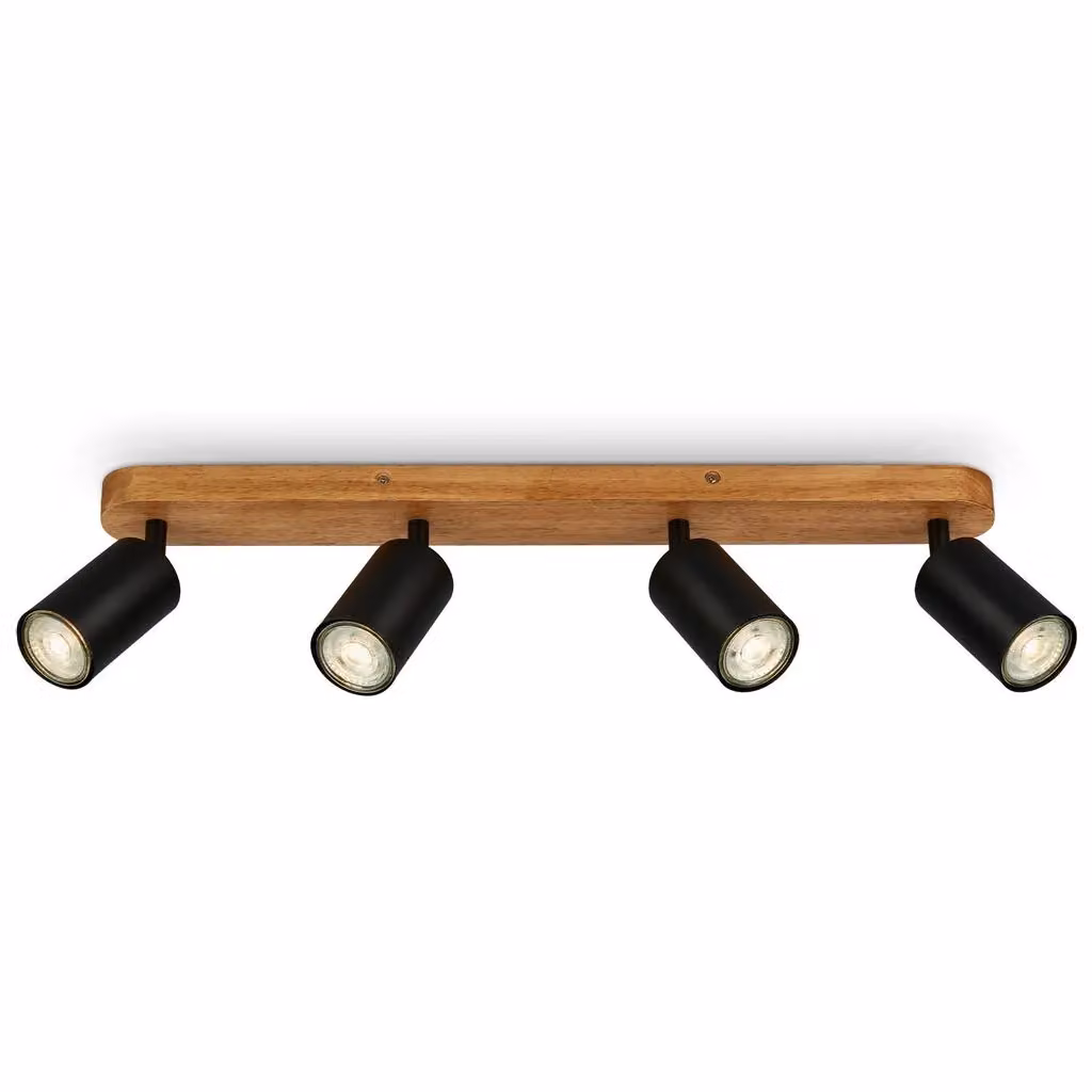 Briloner Black and Wood Retro Adjustable Ceiling Spotlight for 4xGU10 Bulbs – 2