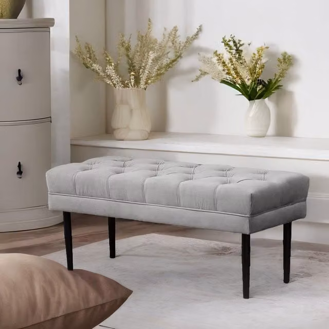 FURNOS Grey Tufted Velvet Bed End Accent Seat W/D/H: 120 x 45 x 45 cm