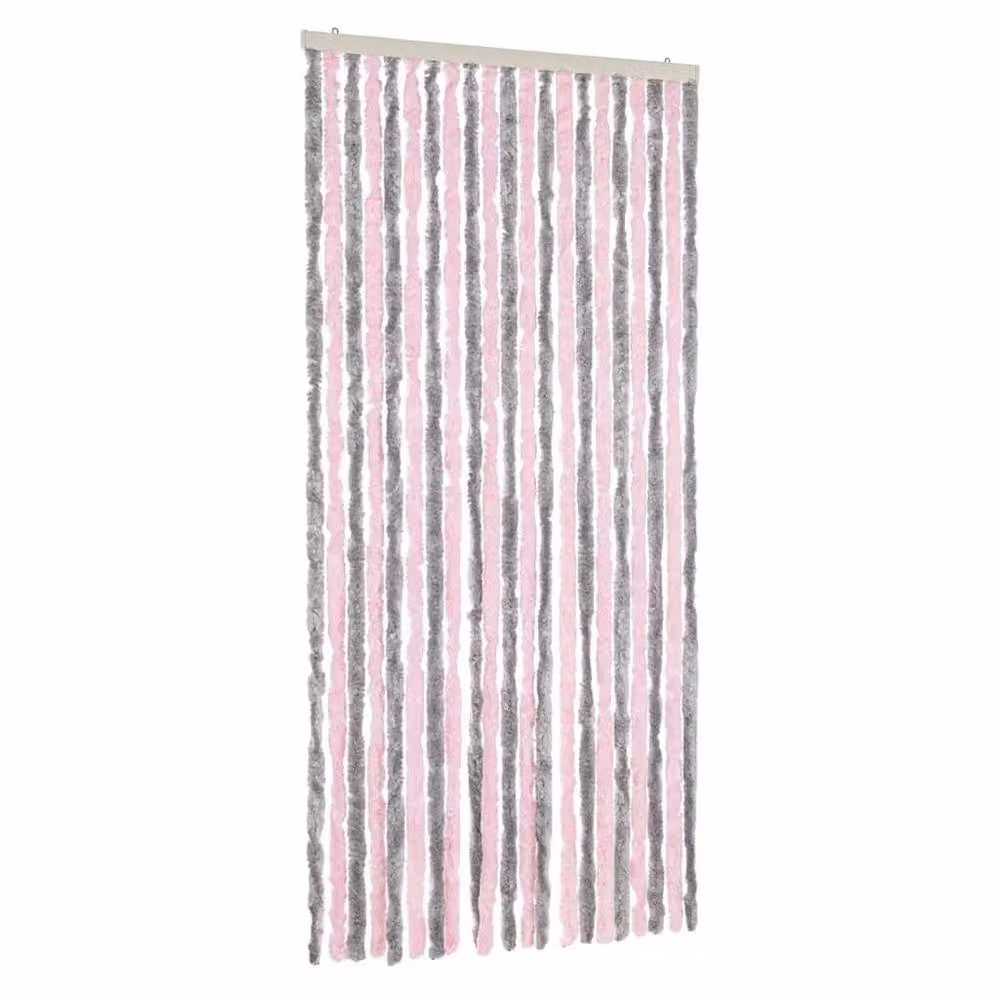 Berkfield Home Striped Chenille Fly Curtain in Silver, Grey and Pink, W: 90 cm, H: 200 cm – 2