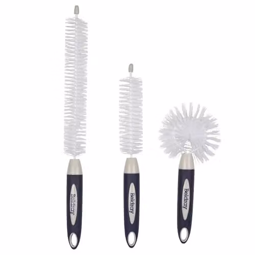 Beldray Deep Clean 3-Piece Bottle Brush Set in Blue with Non-Scratch Bristles and Wall-Mountable Hanging Hooks