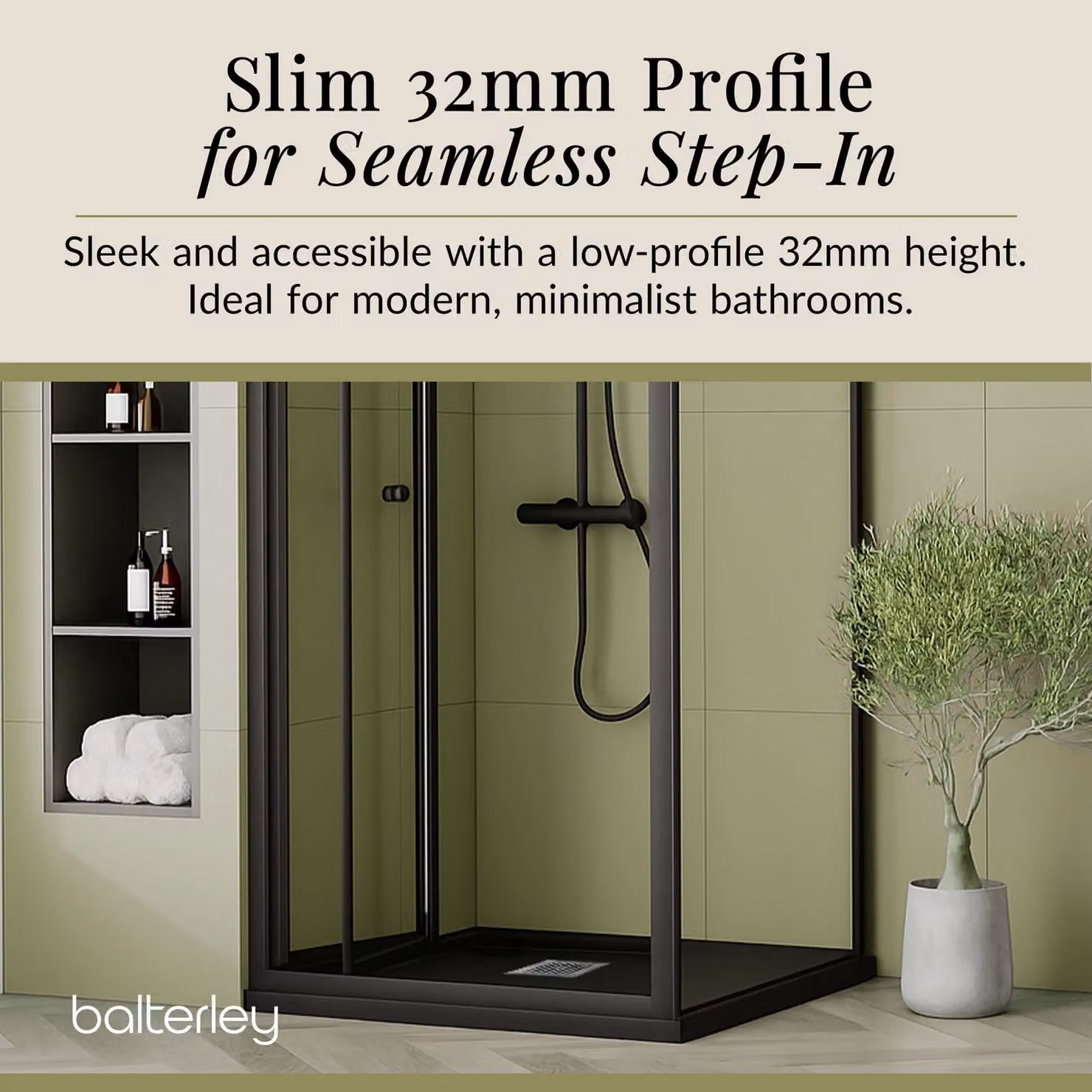 Balterley Slimline Square Mineral Cast Shower Tray in Black, W/D: 90 x 90 cm – 4