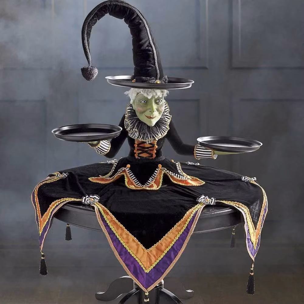 SPETLEK Halloween Witch Harlequin Tabletop Server in Black, Orange, Green and Purple, Diameter: 18 cm – 4