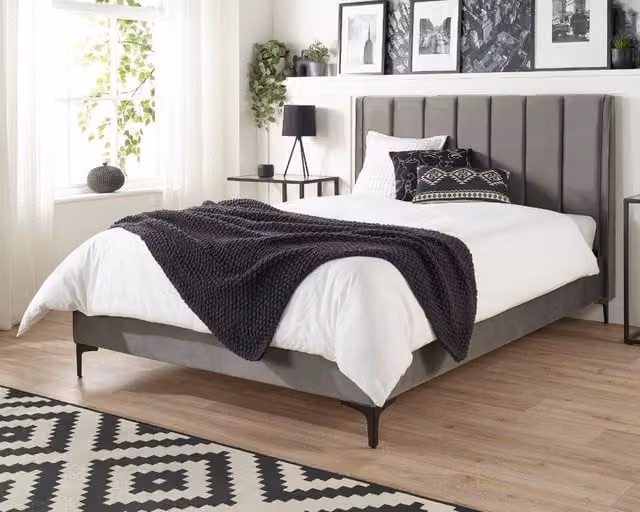 Aspire Store Phoebe Grey Velvet Upholstered Designer Bed Frame