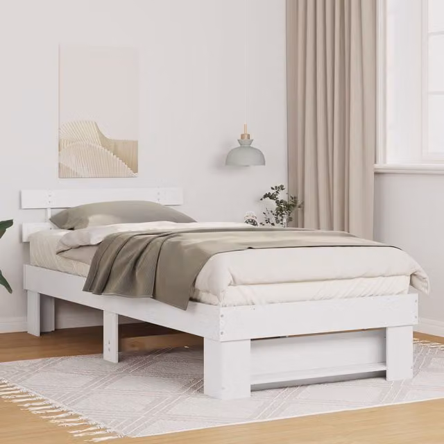 Berkfield Home White Solid Pine Wood Bed W/D/H: 90 x 200 cm – 1