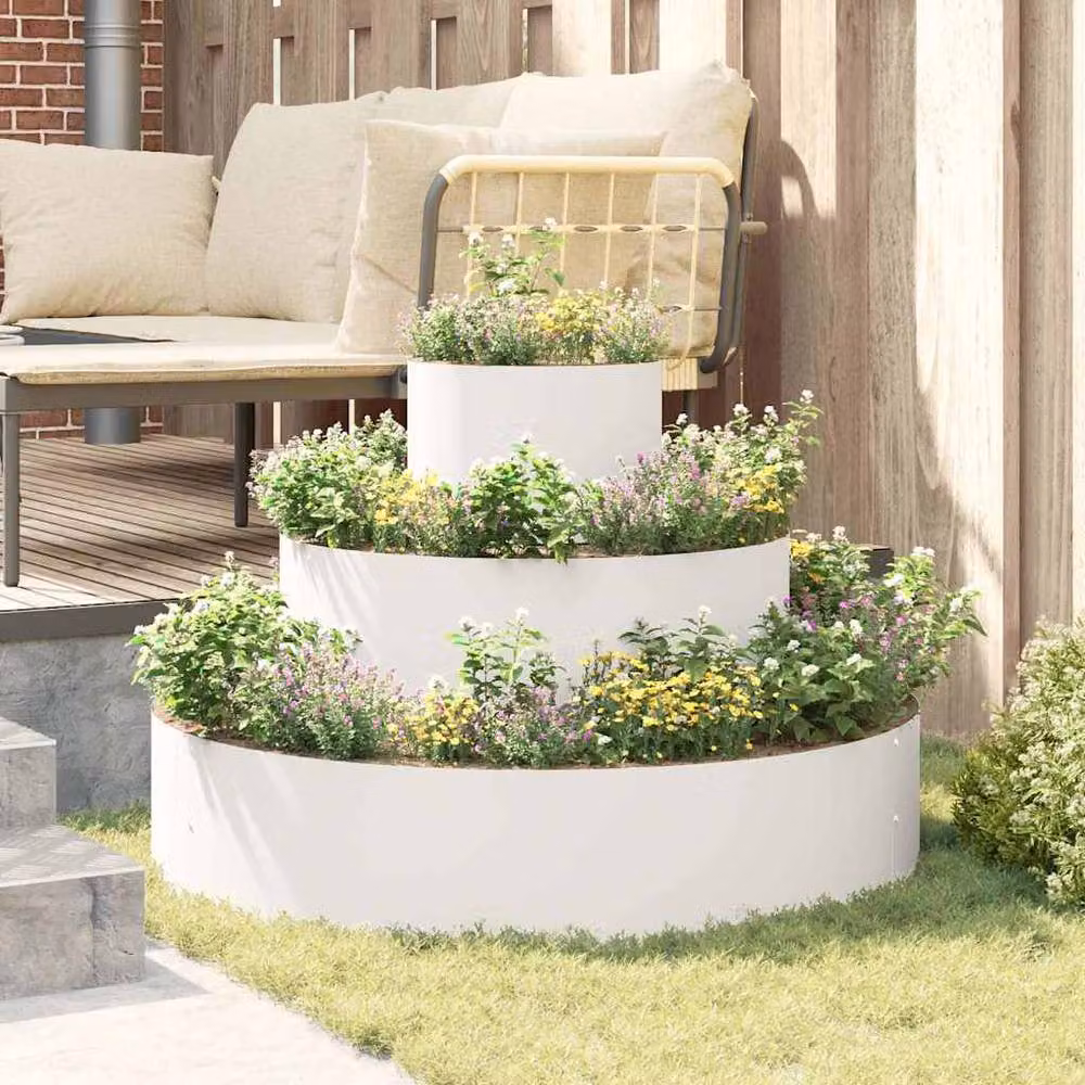 Berkfield Home Large Metal Planter Tub in White Powder-Coated Steel – 3