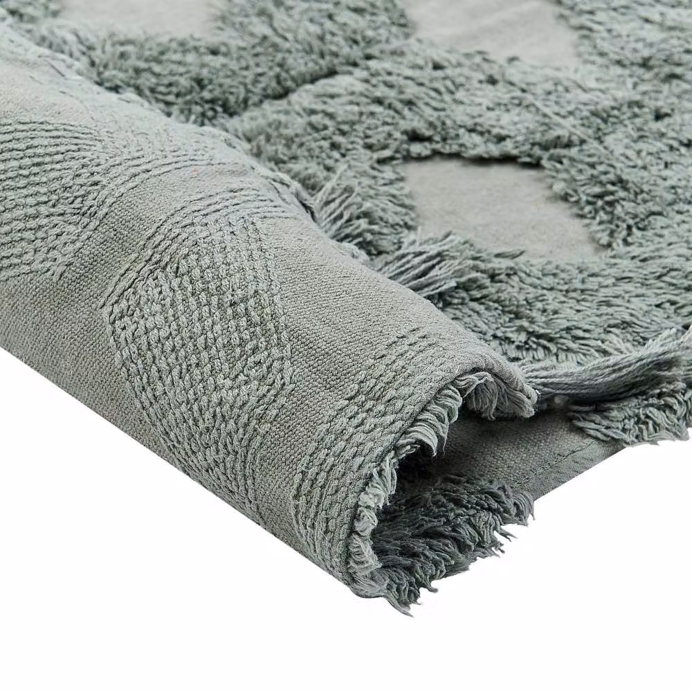 Wyld and Coco Green Hand-Tufted Cotton Geometric Boho Rug with Fringes, W: 140 cm, L: 200 cm – 4