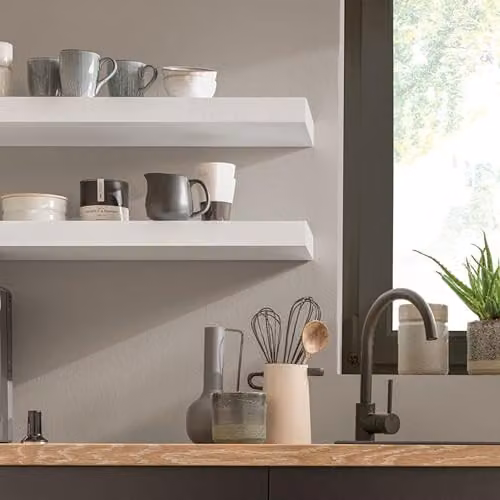 RBUK White Modern Floating Shelf Kit with Brackets and Fixings, 90cm – 2