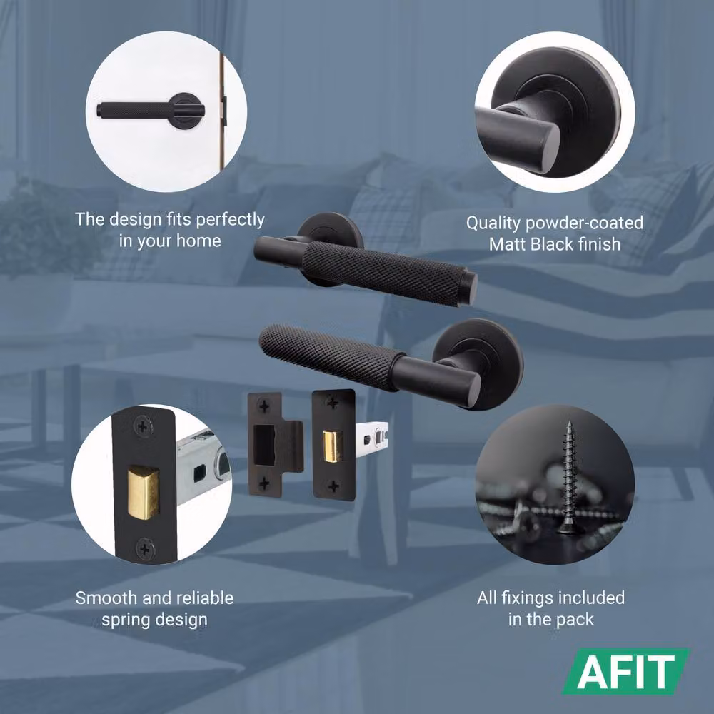 AFIT Black Knurled Internal Door Handle Set of 3, Matt Black Aluminium and Steel, W/D/H: 15.0 x 15.0 x 0.64 cm – 5
