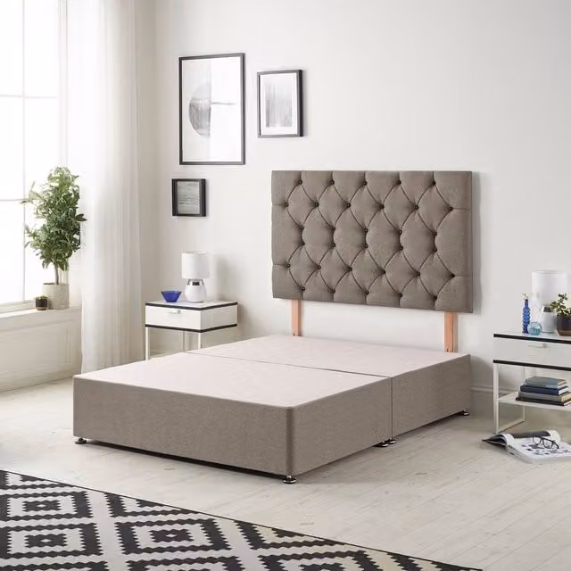 Somnior Beds Ltd Upholstered Fabric Divan Bed Base with Drawers, Brown/Grey, W/D/H: 90 x 200 cm
