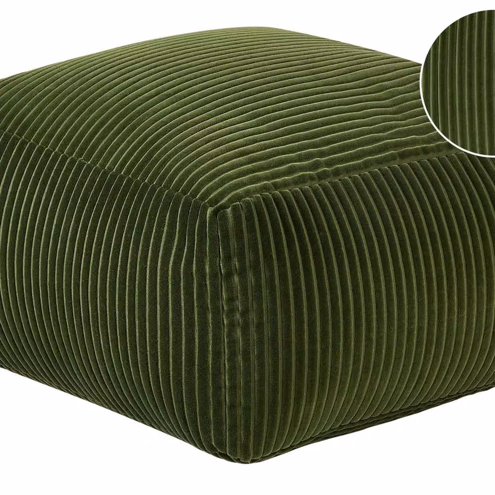Wyld and Coco Dark Green Corduroy Cube Pouffe with Removable Cover – 2