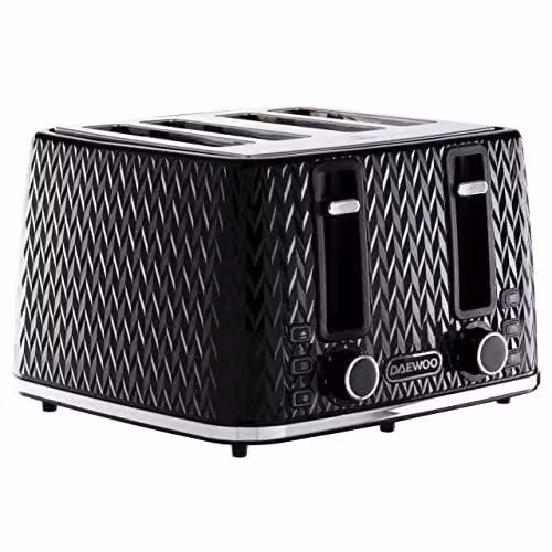 Daewoo Argyle 4 Slice 1600W Toaster with Timer and Auto Shut-off, Black – 1