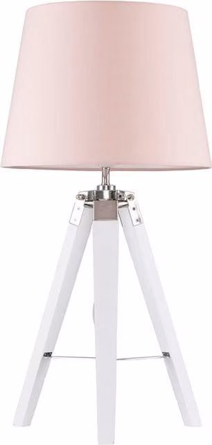 Clipper Tripod Table Lamp with Pink Fabric Shade and White Wood Base, H 70 cm x W 35 cm x D 35 cm