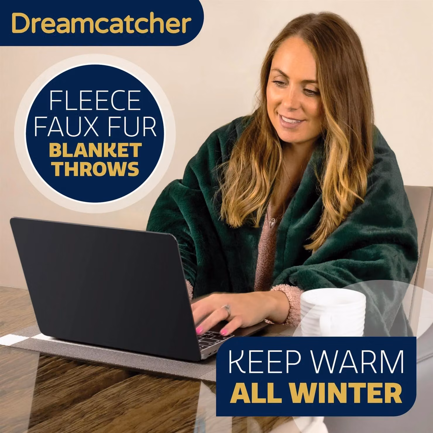 Dreamcatcher Faux Fur Polyester Throw Blanket in Green, W/D: 160 x 130 cm – 4