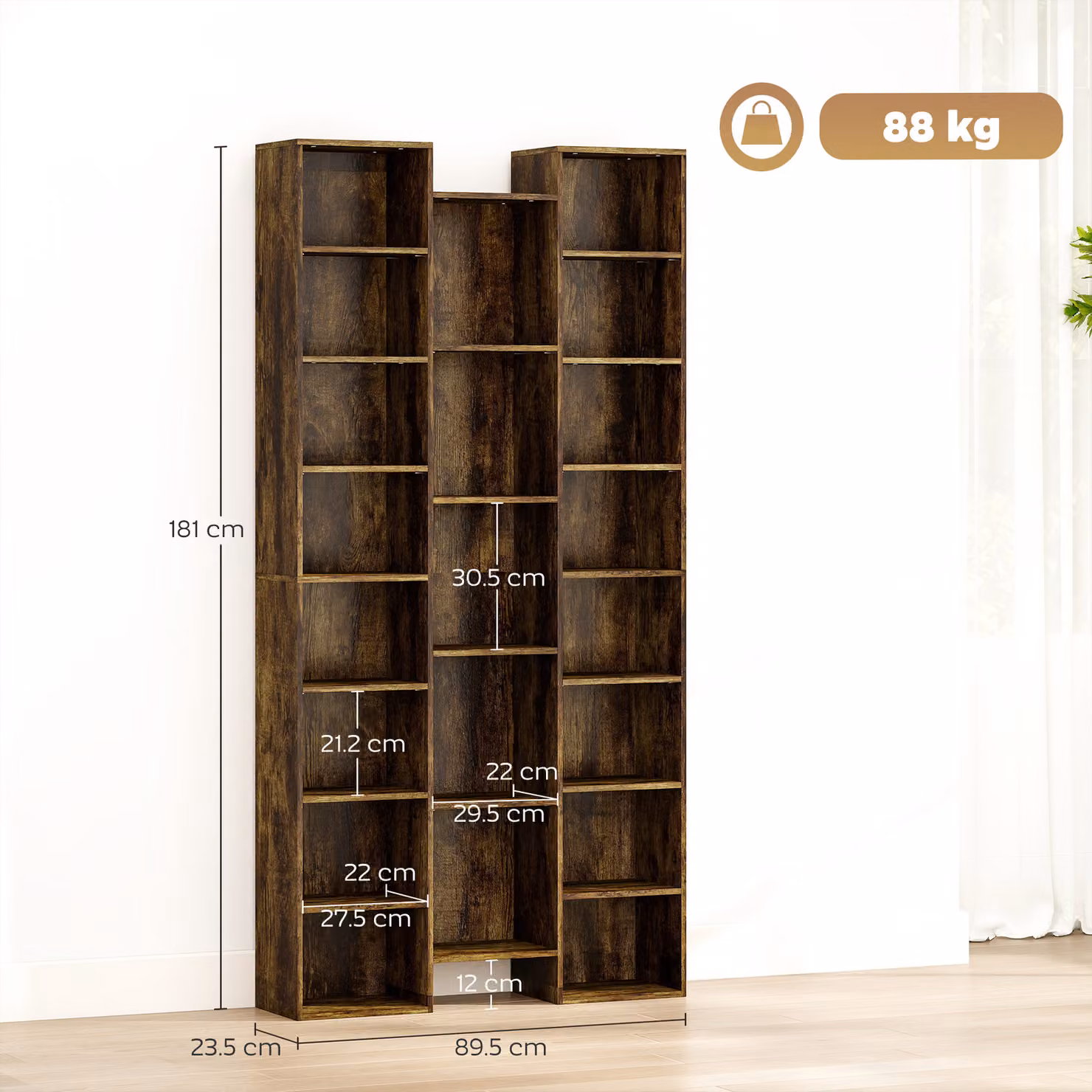 HOMCOM 21-Compartment Modern Brown Wood Cube Bookshelf with Adjustable Shelves and Back Panel – 3