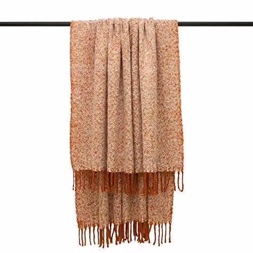 Furn Weaver Woven Herringbone Geometric Throw in Rust Red, W: 130 cm, D: 180 cm – 1