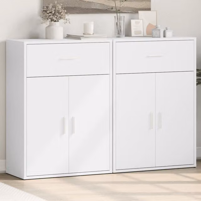 Berkfield Home Set of 2 Modern White Matt Sideboards in Engineered Wood, W/D/H: 60 x 30 x 84 cm