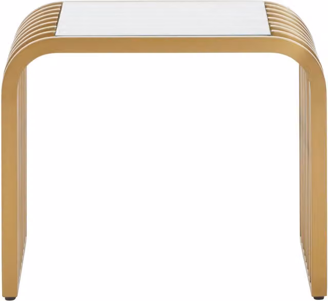 Orsina Art Deco Matte Gold Slatted End Table with Glass Top – 1