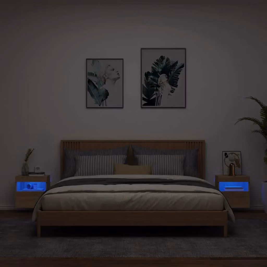 Berkfield Home Set of 2 Modern Wall Mounted TV Cabinets with Integrated LED Lights in Sonoma Oak Brown, W/D/H: 40 x 30 x 40 cm – 1