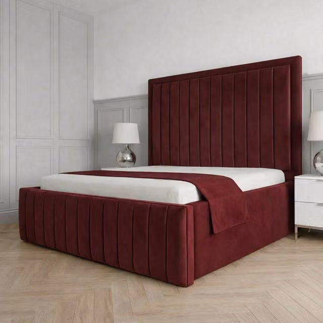 Living Comfort Bedz Sovereign Double Gas Lift Storage Bed in Maroon Velvet with 48 Inch Headboard, W/D/H: 140 x 200 cm