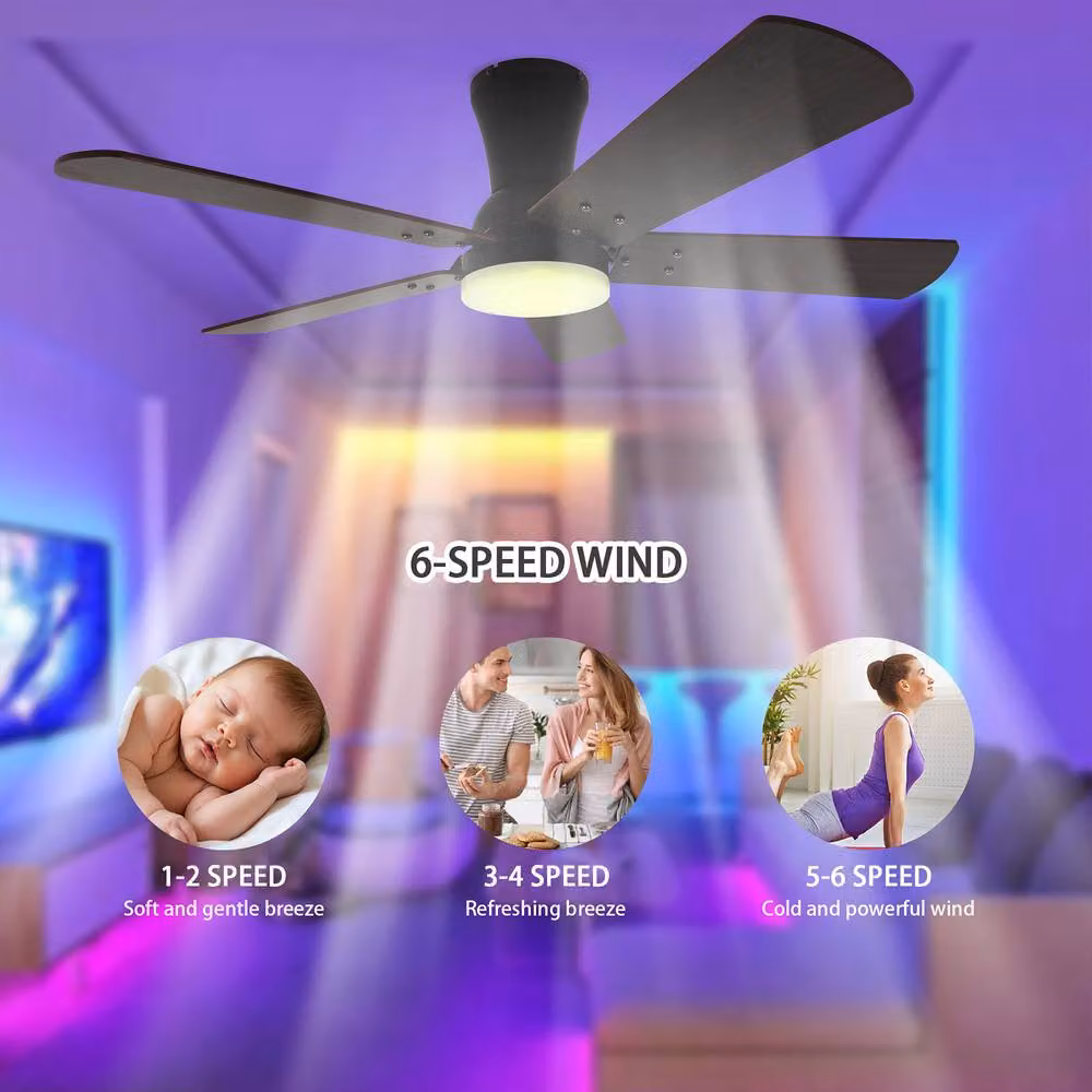 NIVOR Modern Dimmable LED Ceiling Fan with RGB Light and Remote Control in Brown – 4