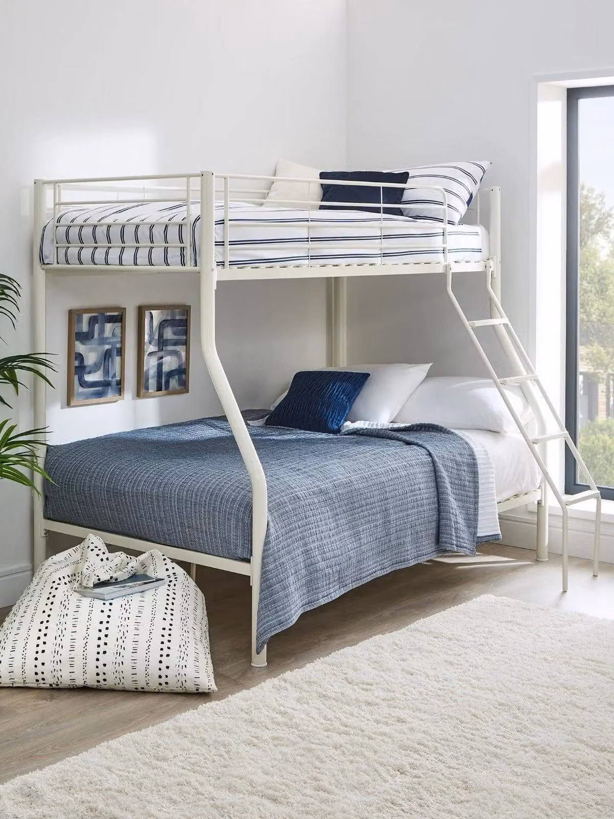 Very Home Domino Metal Trio Bunk Bed in White, Single over Double 3 Sleeper, H 173 x W 128 x D 198 cm